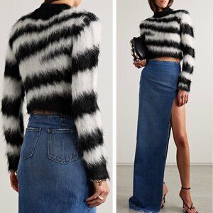 NEW Monse Cropped Zebra Print Alpaca Blend Sweater Quiet Luxury Ski Cozy Knit